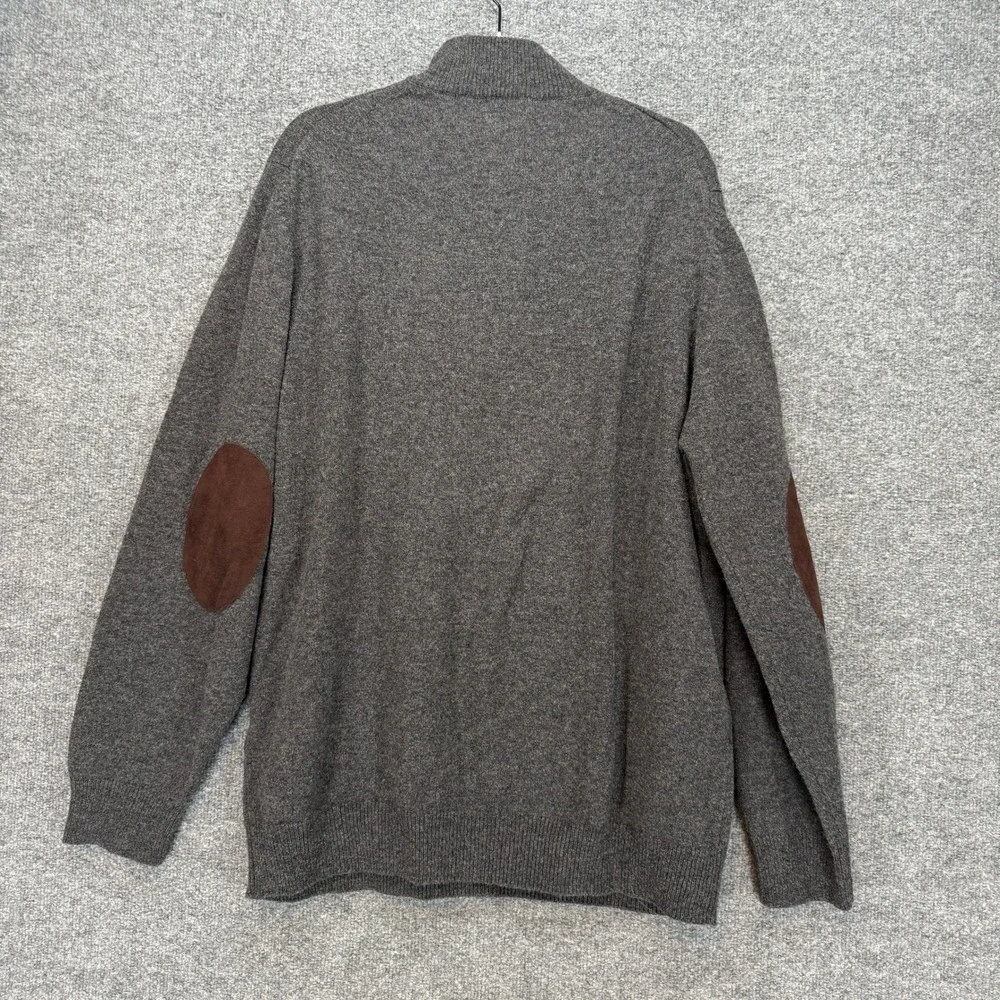 Hackett London Sweater Mens XXXL Gray Lambswool 1/4 Zip Elbow Patch Pullover